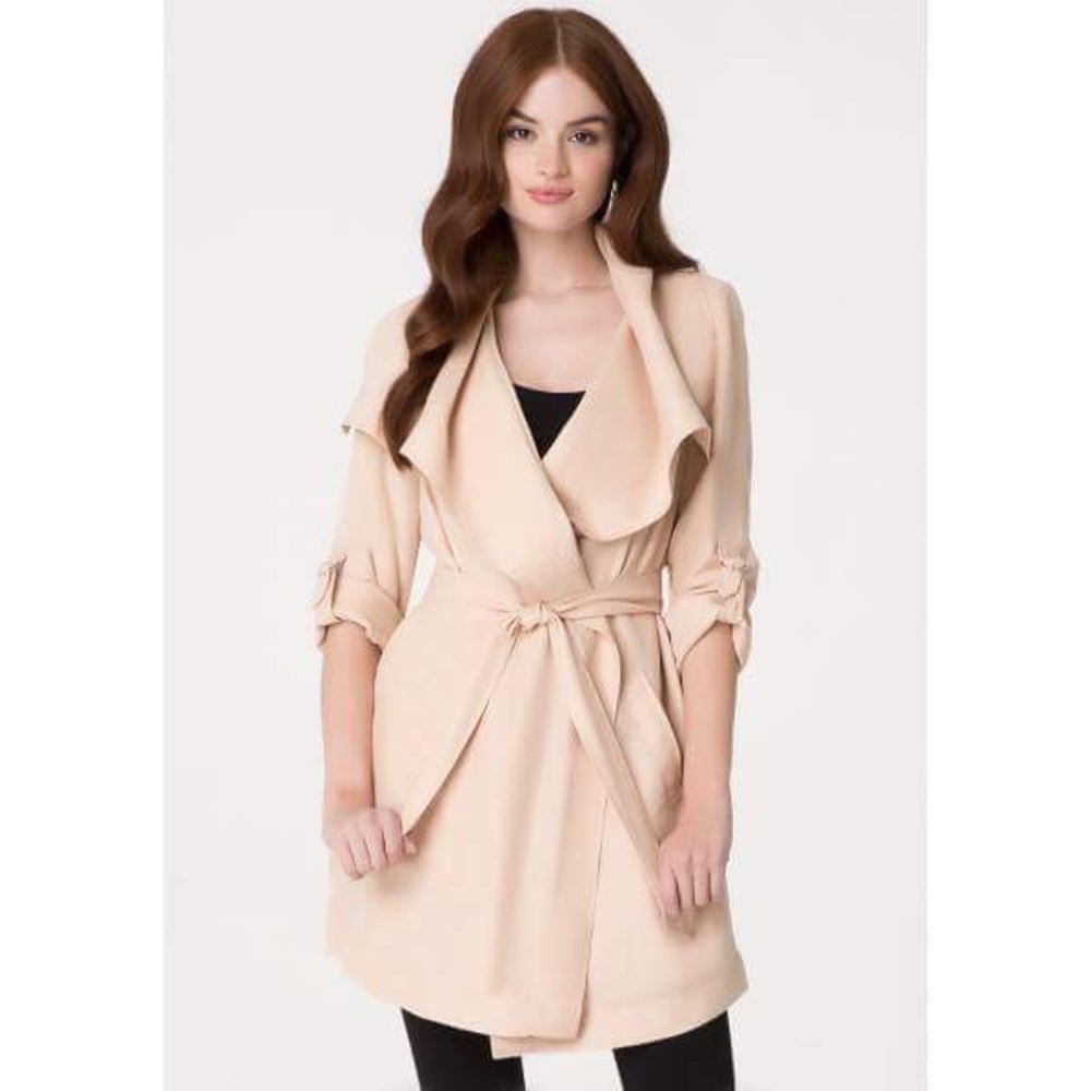 Bebe Natural Drape Collar Trench Coat new with tag